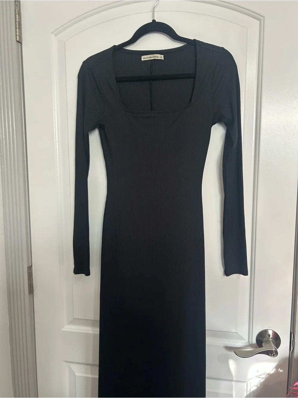 Abercrombie & Fitch Black Ribbed Square Neck Long-Sleeve Maxi Dress Size XS Chic